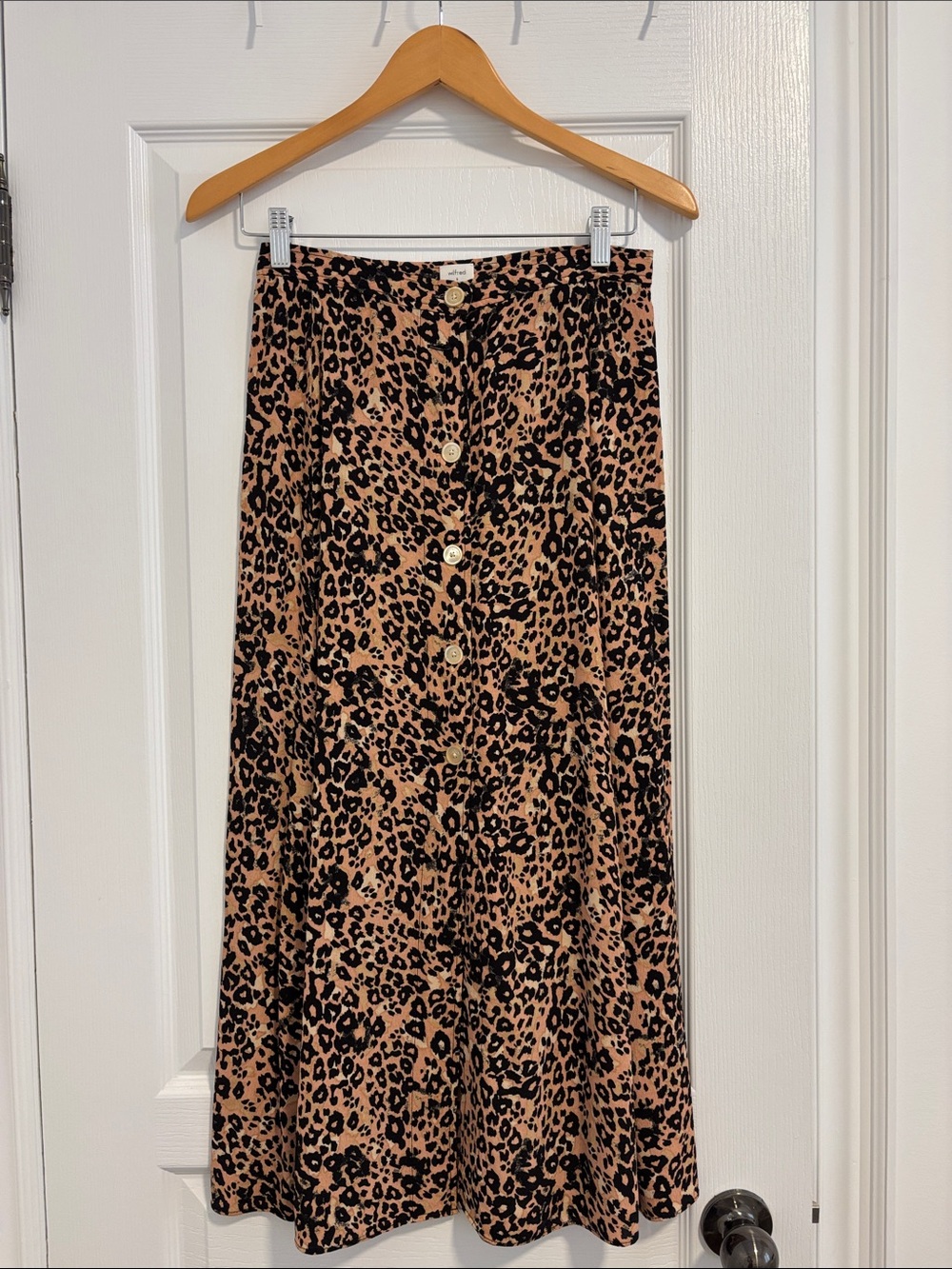 Wilfred Leopard-Print Button-Front Midi Skirt - Black on Tan